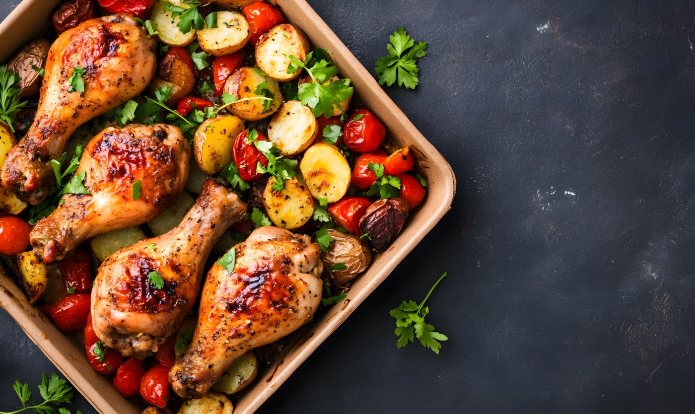 Pilons de poulet sur lit de grenailles et champignons